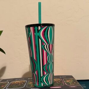 Starbucks Green and Pink Striped Tumbler